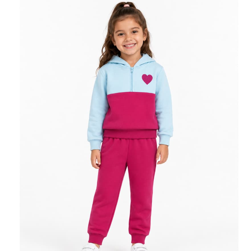 Conjunto Moletom Feminino Inverno Peluciado Zíper Capuz Roupa De Frio Menina Do 4 Ao 10 Casaco+Calça