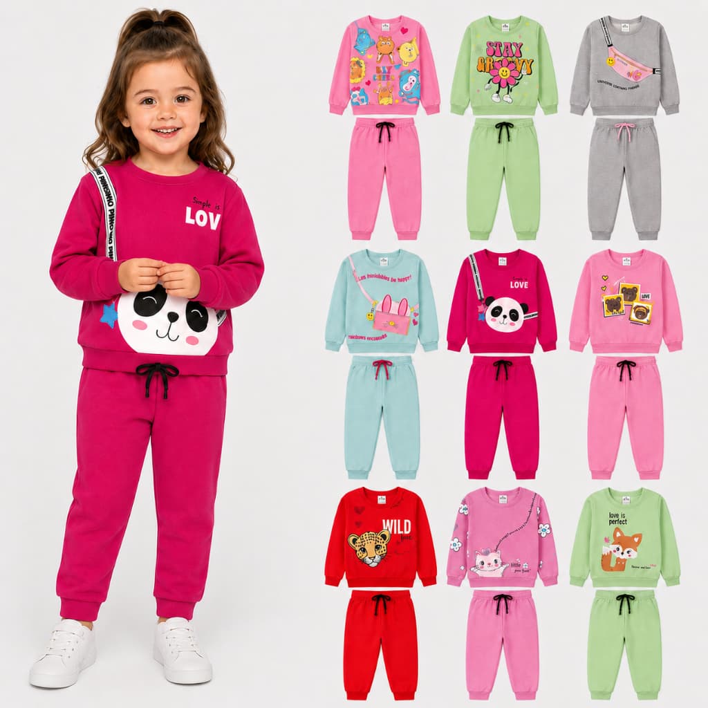 Kit Sortido 4 Peças Moletom Roupa Bebê Menina Infantil Inverno-2 Casacos+2 Calças-6 Meses a 24 Meses