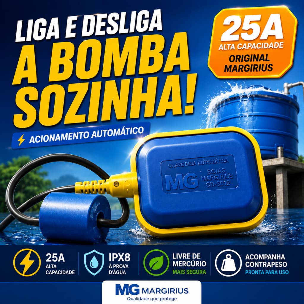 Chave Boia Automática 25A Margirius Caixa D'Água Reservatório Bomba CB-3012