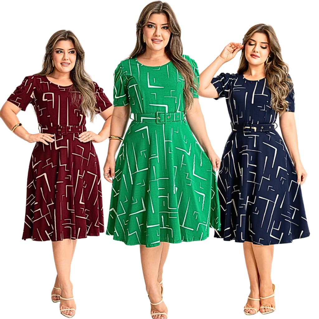 Vestido Feminino Midi Moda Evangélica Casual Viscolycra Premium Manga Bufante
