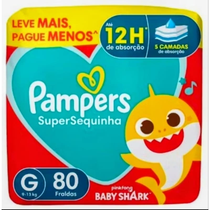 Fralda Pampers SuperSequinha G 80 Unidades | Até 12h de Proteção | Baby Shark | Máximo Conforto para seu Bebê