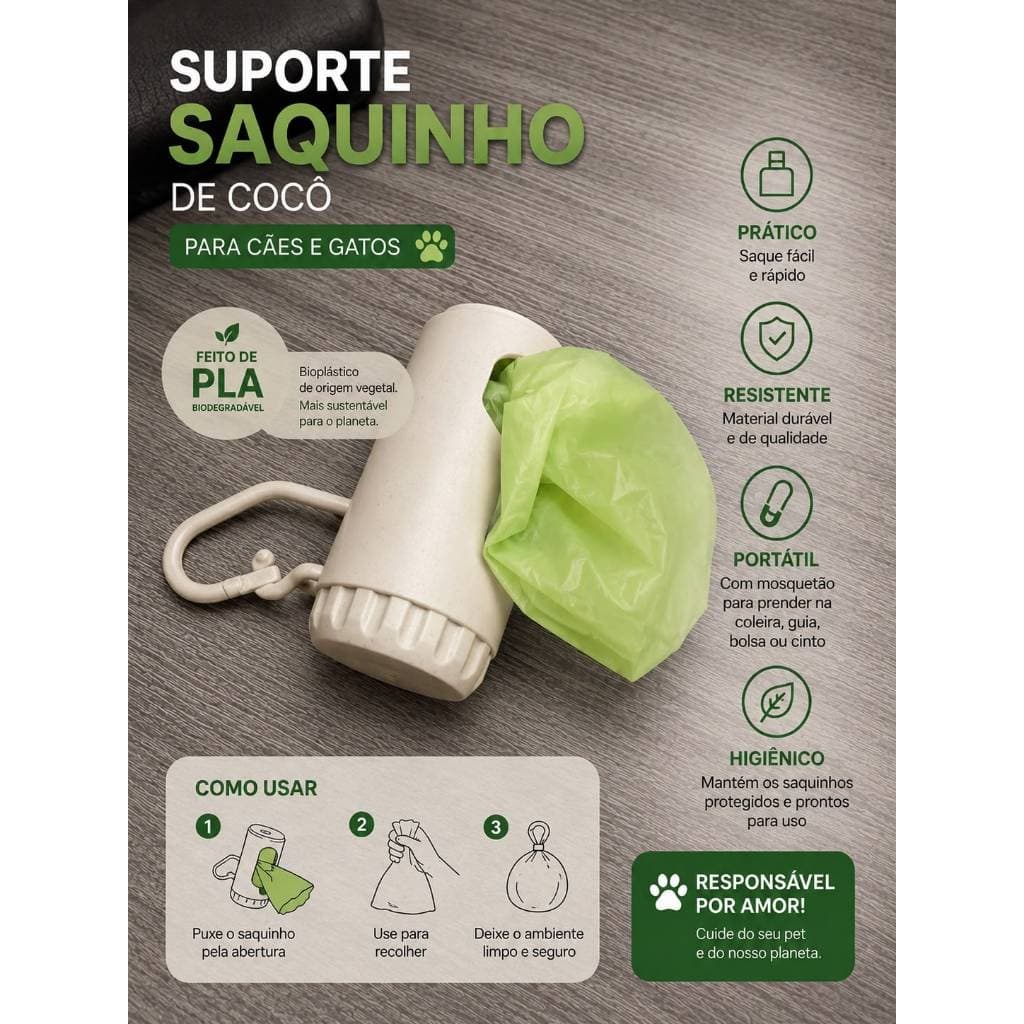 Suporte Porta Saquinho Pet Para Coleira e Guia Pet Passeio