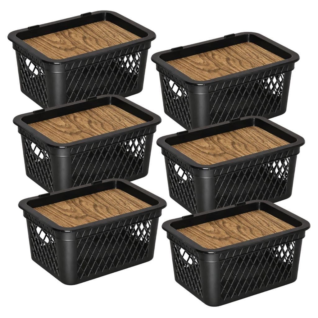 Kit Cestos Organizador Multiuso Telado 2,5L Tampa Label Madeira Alça Banheiro Brinquedo Lavanderia Antimofo Caixa Roupa