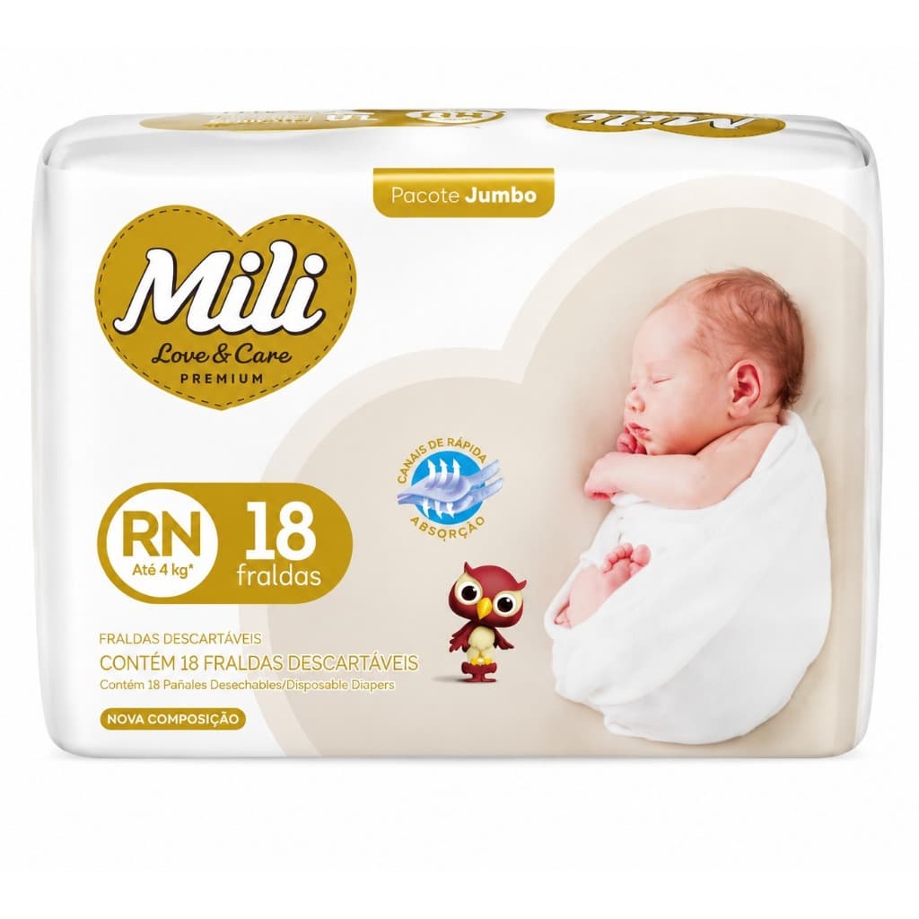 Fralda Infantil Mili Love Care RN Com 18 Unidades recém nascido