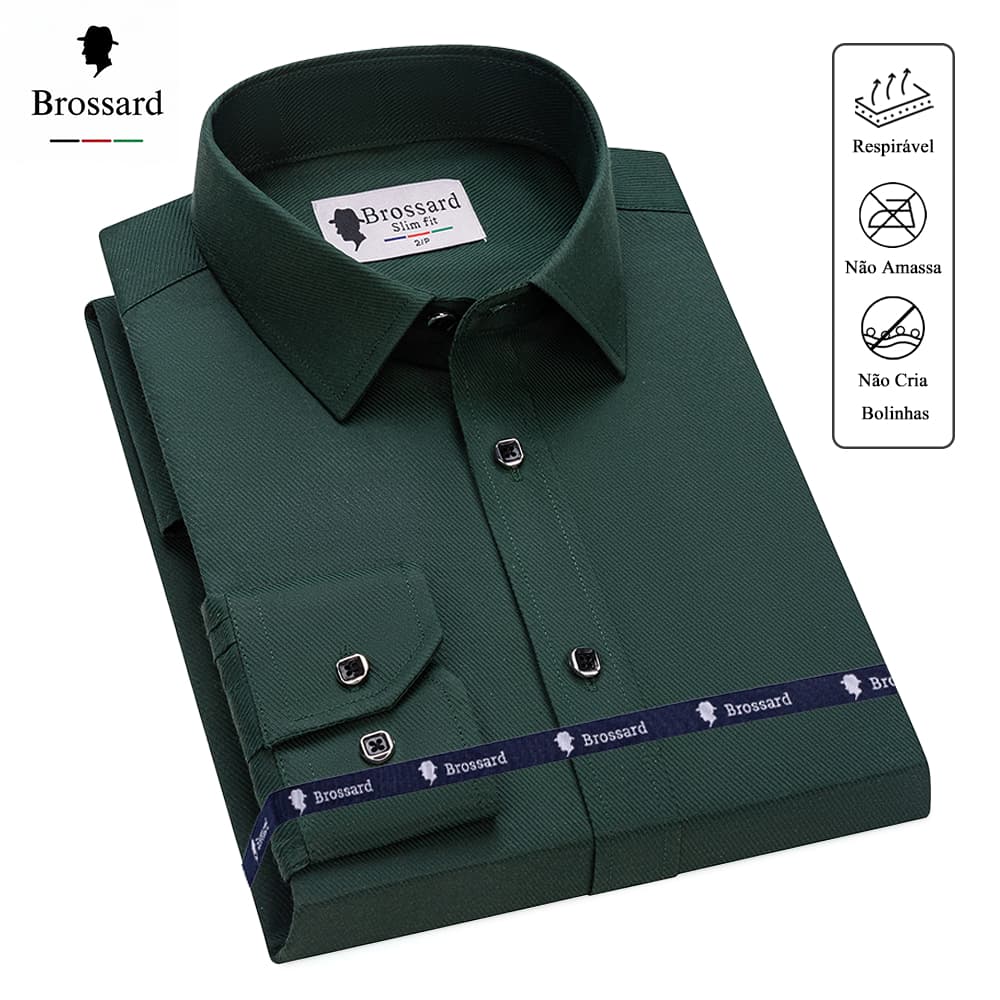 Camisa Social Masculina Manga Longa Não amassa Slim Moda Blusa Algodão Elegante Trabalho e Diário