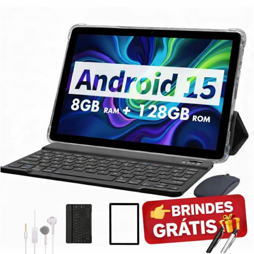 Tablet Pritom Tab 11 Android 15 4Ram 128gb Tela 10 Dual Chip 3G 8000mah Wifi5G + Brindes Caneta Touch + NF