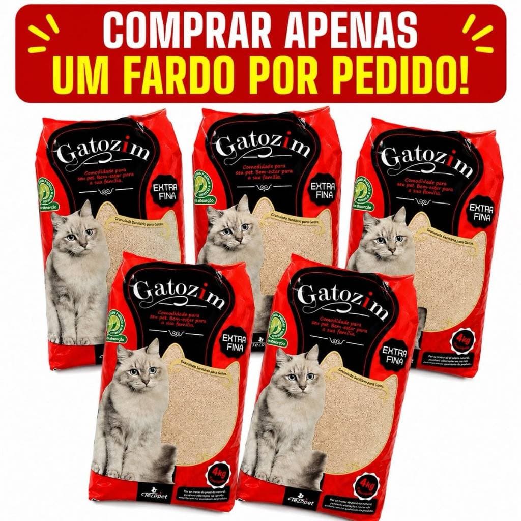Kit 5 Areias Sanitárias Para Gatos Gatozim Extra Fina 4kg Cada 20kg