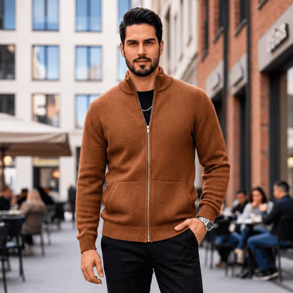 Jaqueta Masculina Com Zíper Tricot Inverno Com Bolsos Qualidade Premium Envio Imediato