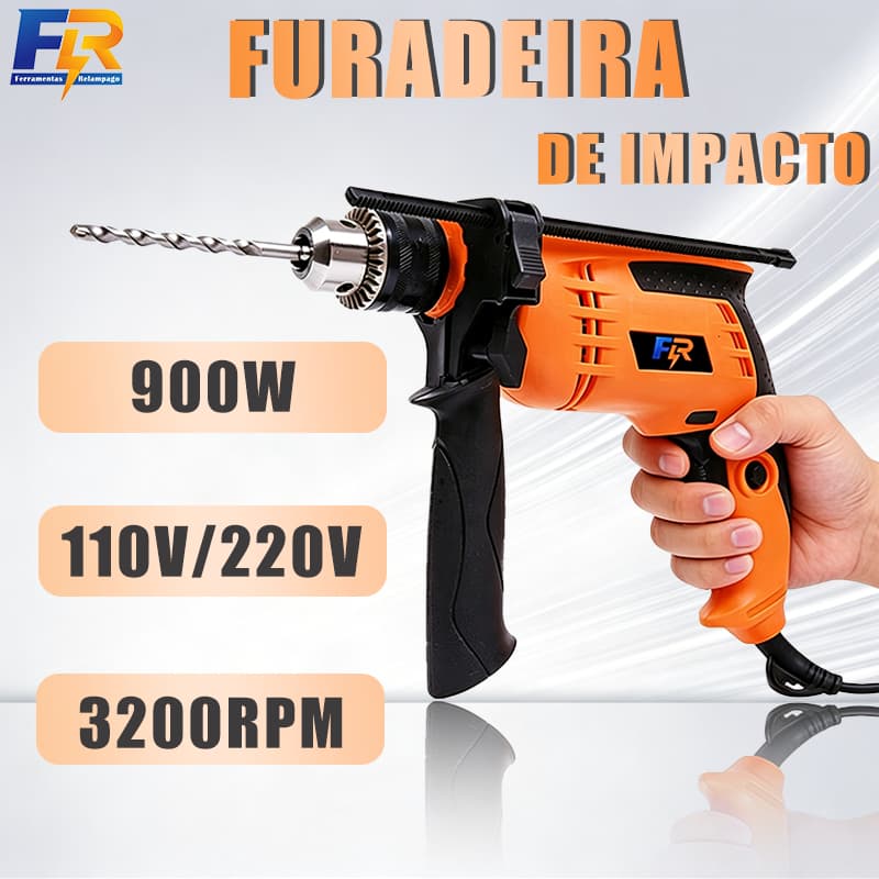 Furadeira com Impacto Parafusadeira 900W 110V/220V Mandril 13mm Alta Performance