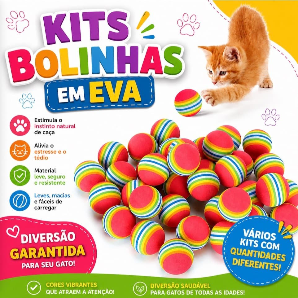 Bolinhas Para Gatos Espuma EVA Colorida Rainbow Brinquedo Para Animais