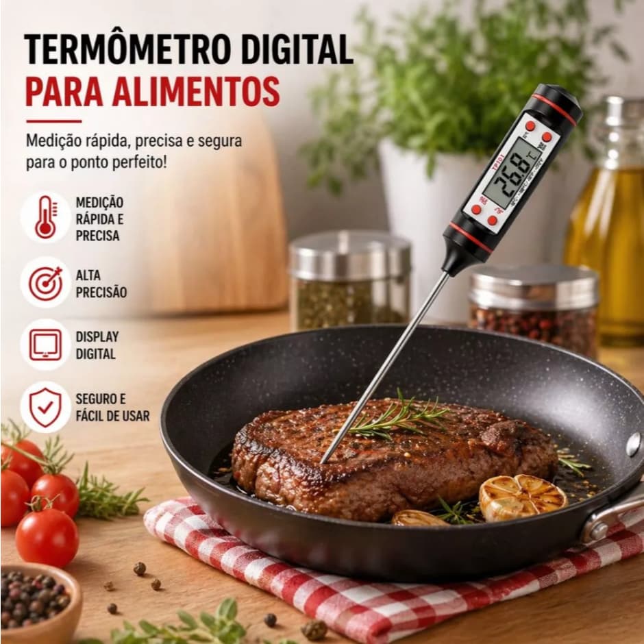 Termômetro Culinário Digital Espeto Cozinha Carne Churrasco Doce Termometro Precisão Rápida Gourmet Profissional