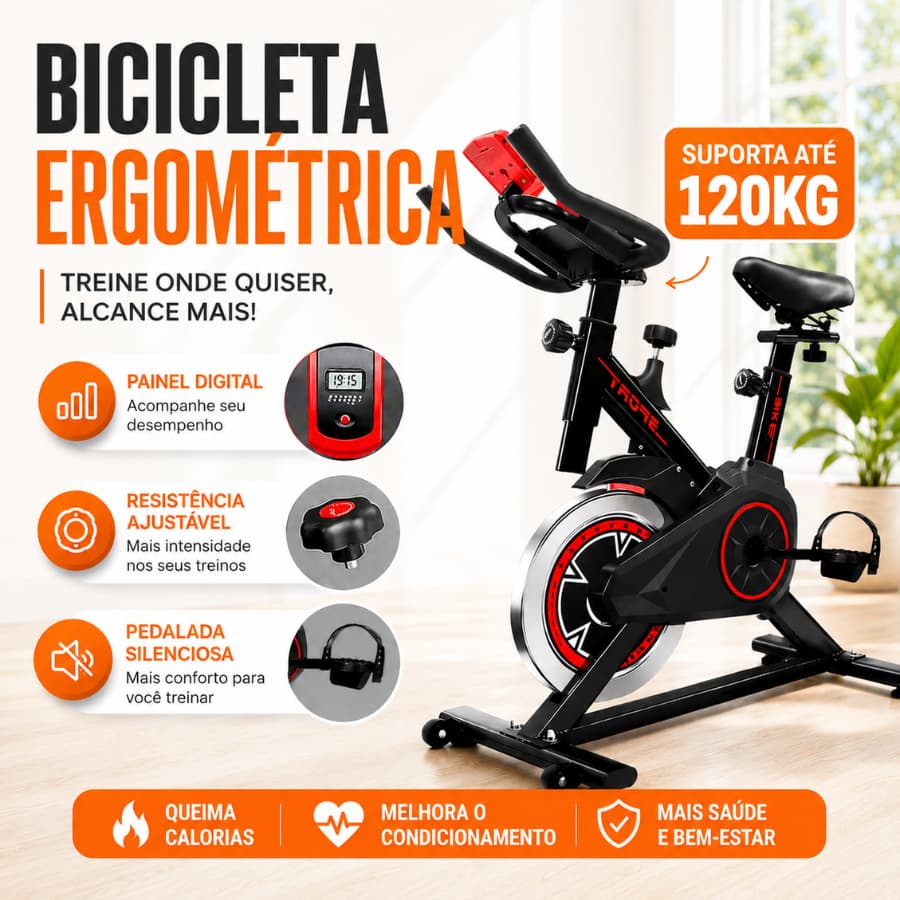 Bicicleta Ergométrica Spinning Profissional Fitness Academia Silenciosa Até 120kg