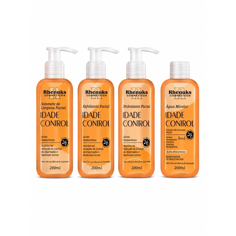 Kit Skin Care Idade Control Rhenuks 4 Produtos Com Ácido Hialurônico Anti-Idade Limpeza Facial Completa Original