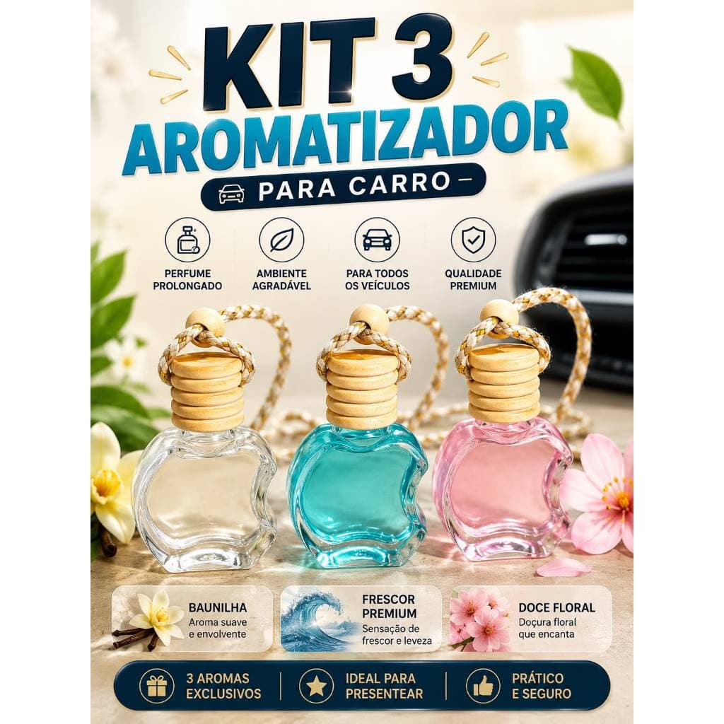 Kit 3 Cheirinhos perfume para Carro Aromatizador Automotivo Premium
