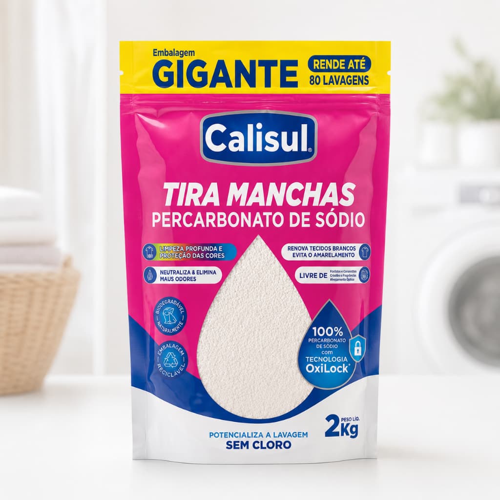Percarbonato de Sódio Calisul 2kg Puro Granulado Removedor de Manchas para Roupas Brancas e Coloridas