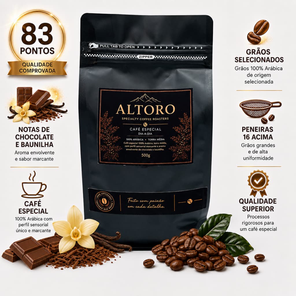 Café Gourmet Especial Altoro 500g Moído ou em Grãos 100% Arábica Torra Média 83 Pontos