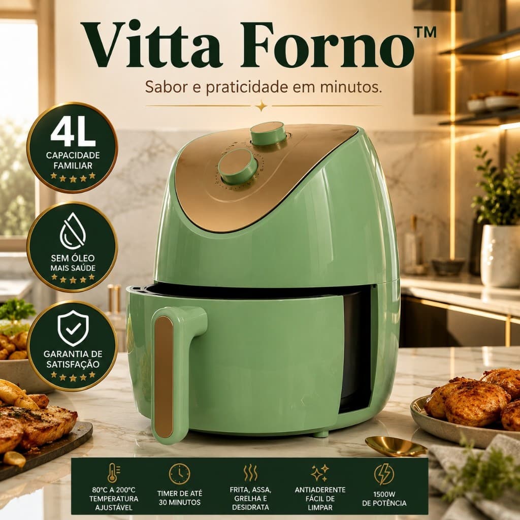 Air Fryer 4 Litros Sem Oleo Fritadeira Eletrica com Time Automatico e Antiaderente 220V Cesto Antiaderente Sem Óleo