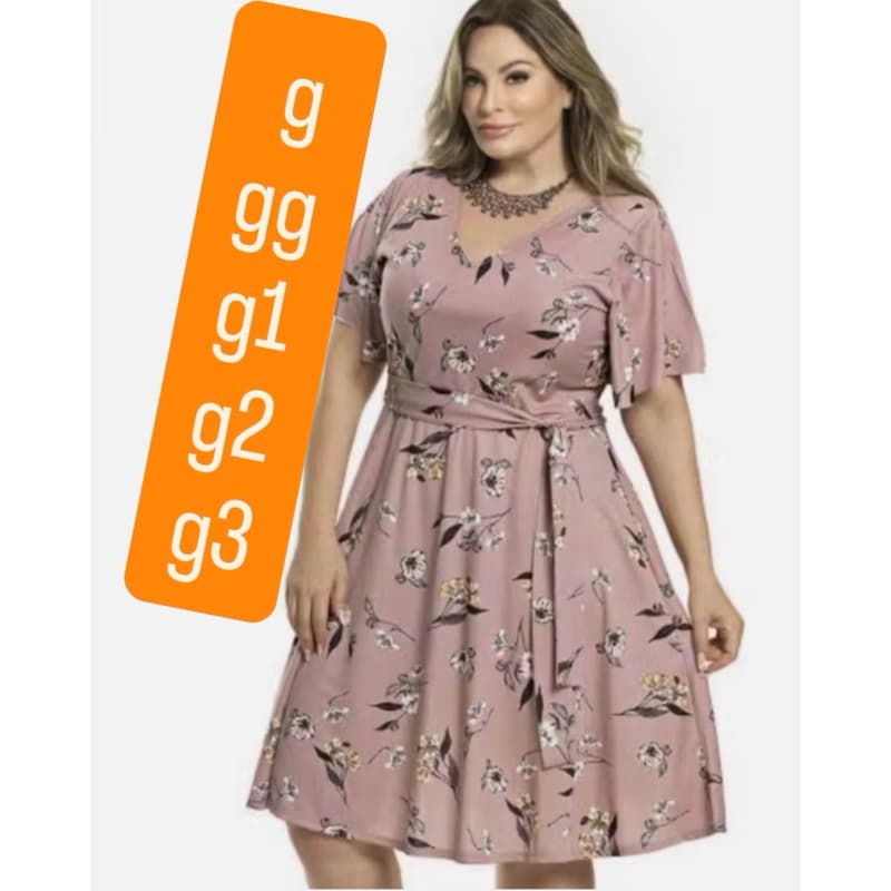 Vestido rodado Plus Size manga fler  com a faixa  Suplex Digital 44/46/48/50/52 g gg g1 g2