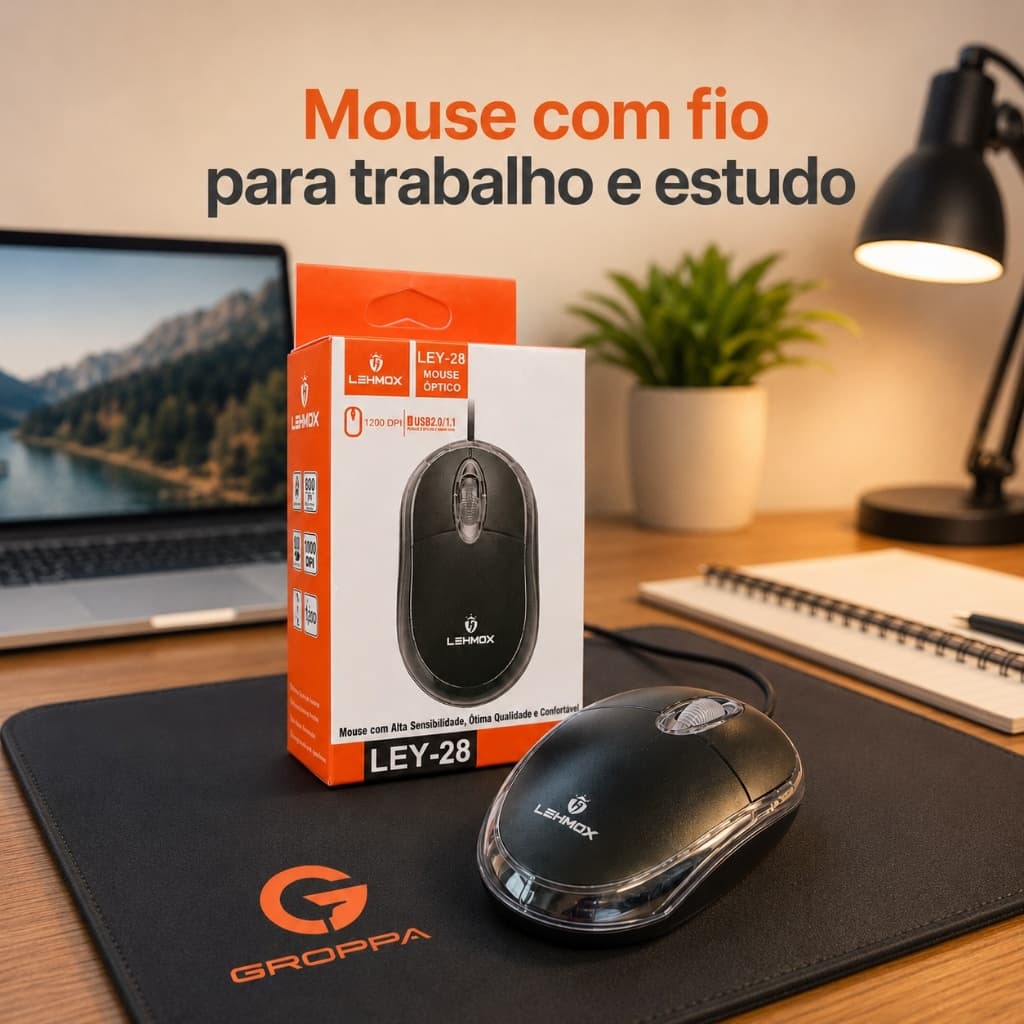 Mouse Óptico USB Com Fio 1200 DPI 1 UN Kit 2 Plug Play Para PC Notebook Trabalho Estudo Gamer