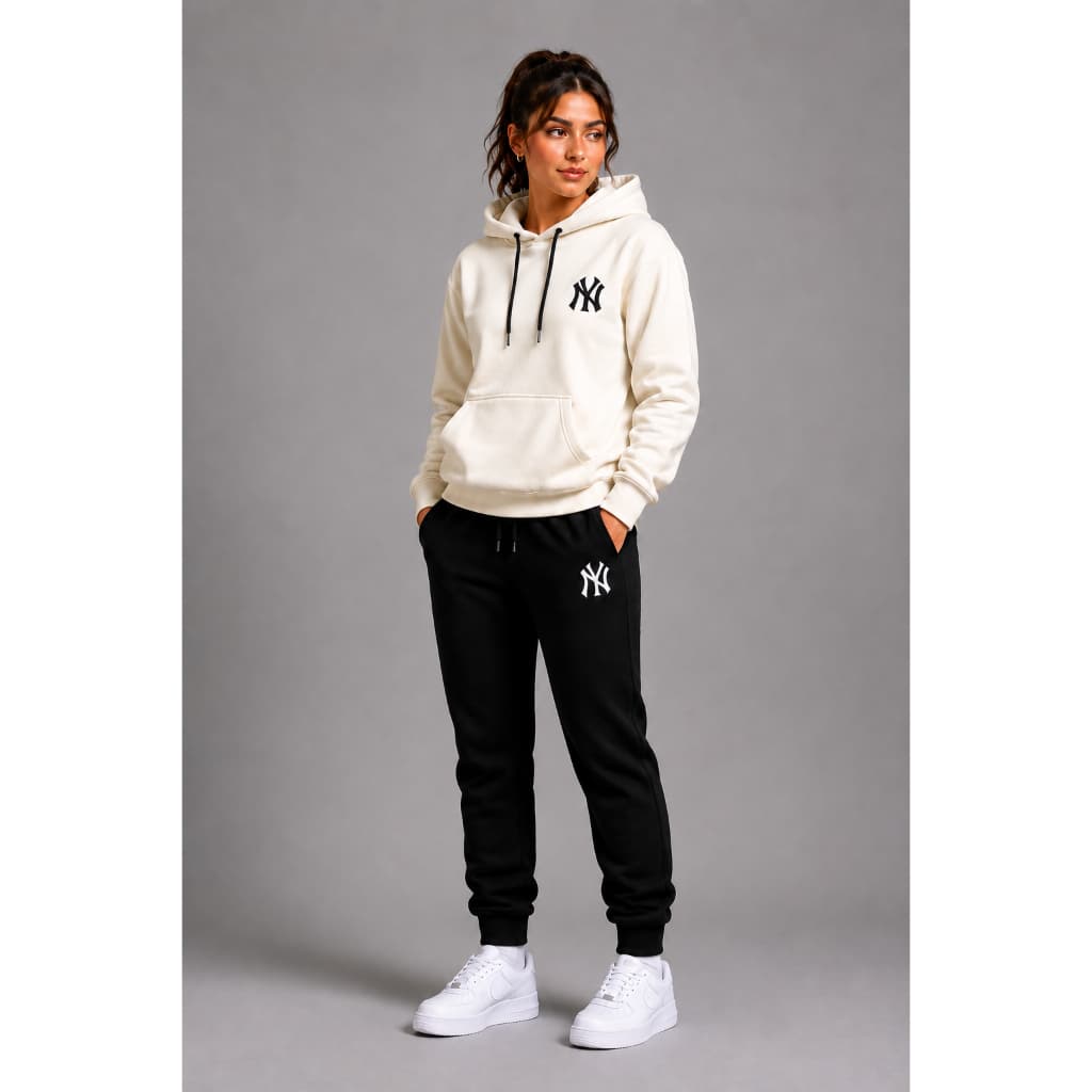 Conjunto Kit Moletom Blusa de Frio  + Calça Moletom de Punho Feminina New York Off White