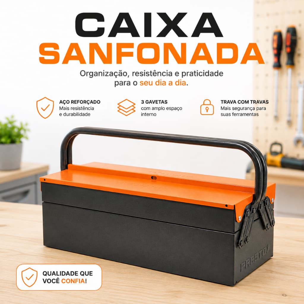 Caixa de Ferramentas Metal Caixa de Ferramenta Profissional Caixa Sanfonada 3 Gavetas Caixa Grande