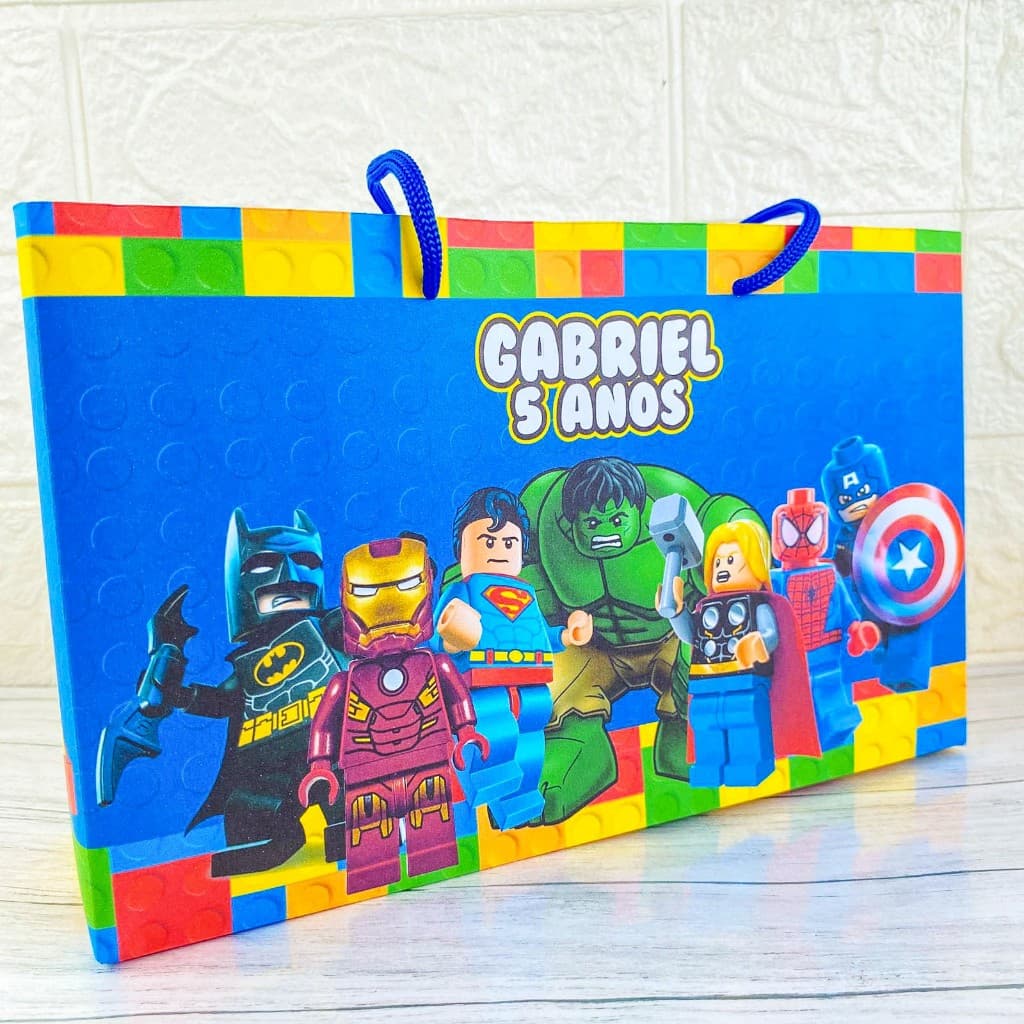 Sacola Lego Super Heróis Personalizada | Lembrancinhas Festa Infantil | Blocos de Montar