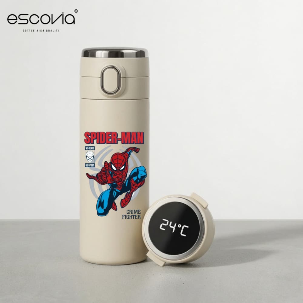 Garrafa Térmica Marvel Spiderman Homen Aranha L2 Aço Inoxidavel Parede Dupla 420ml com Termômetro Digital
