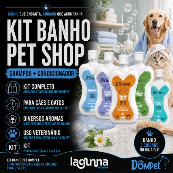 Kit Banho Dompet Shampoo Pet Shop + Condicionador Para Cachorro e Gato