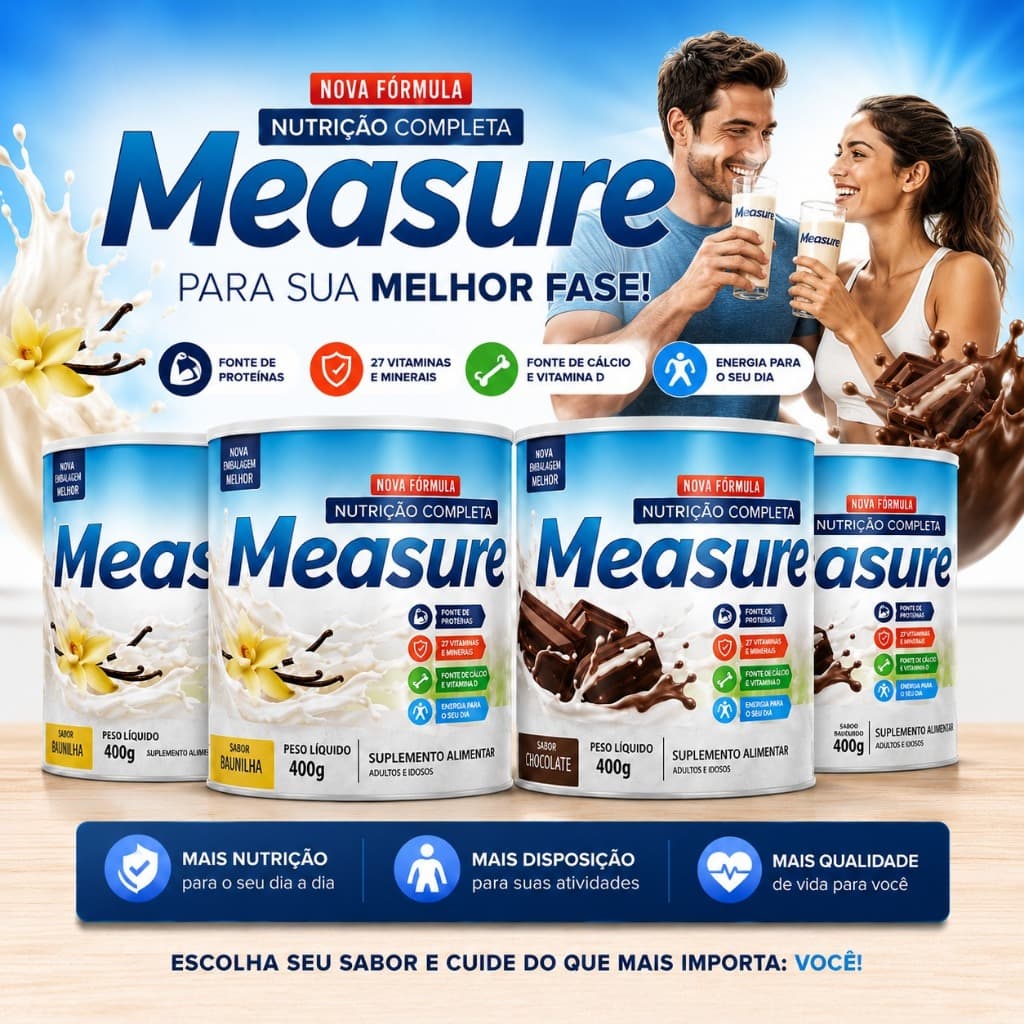 Measure Health Labs 400g | Suplemento Alimentar em Pó | 16g de Proteínas | 26 Vitaminas e Minerais | Sabores Banana, Bau