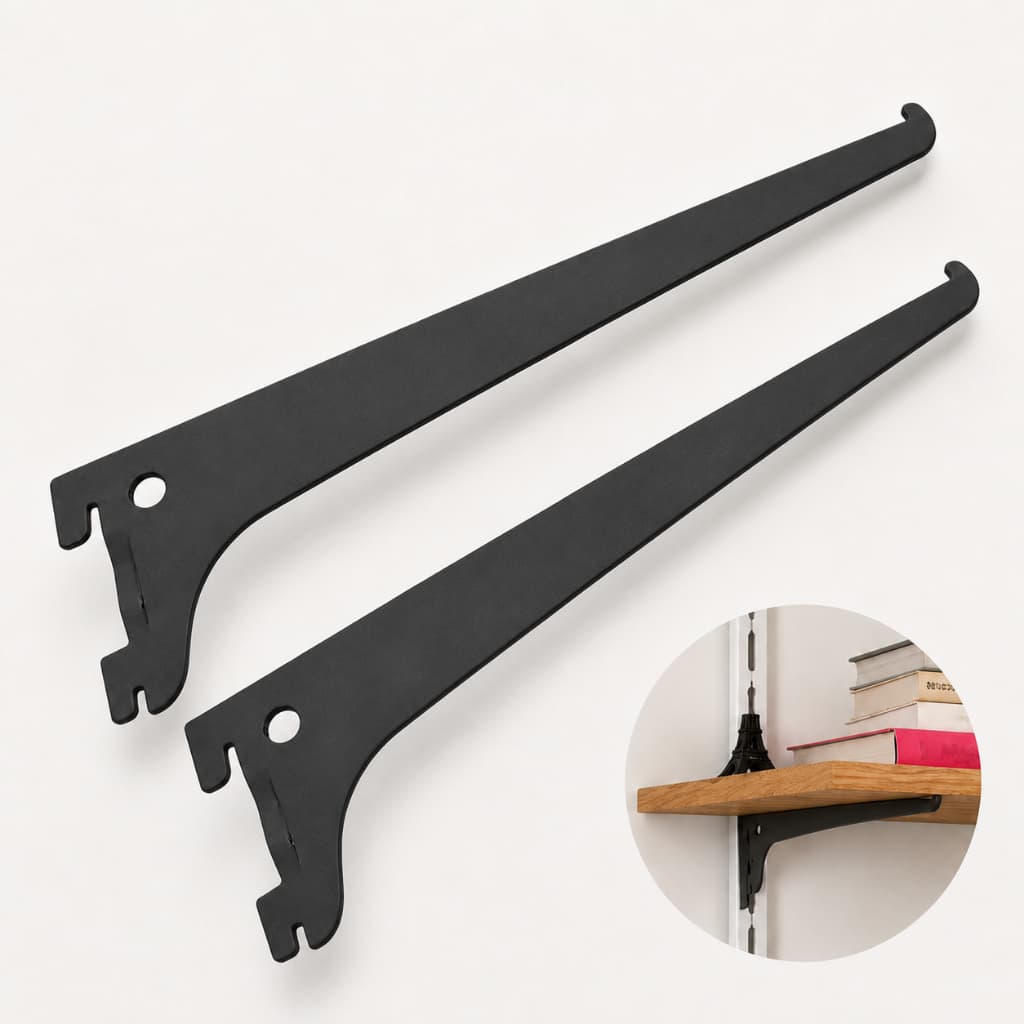 Kit 2 Unidades Suporte Preto para Trilho Cremalheira Prateleira Madeira Parede Organização
