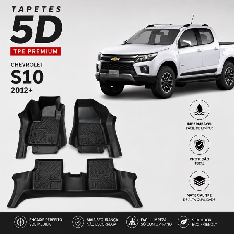 Tapete Bandeja Automotivo TPE 5D Sob Medida CHEVROLET S10 – Resistente, Lavável e Antiderrapante
