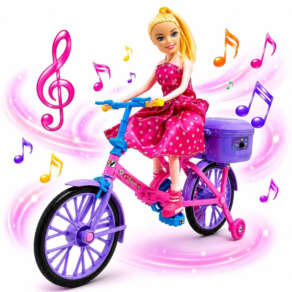 Boneca Com Bicicleta Ciclista Articulada Musical Anda E Luz