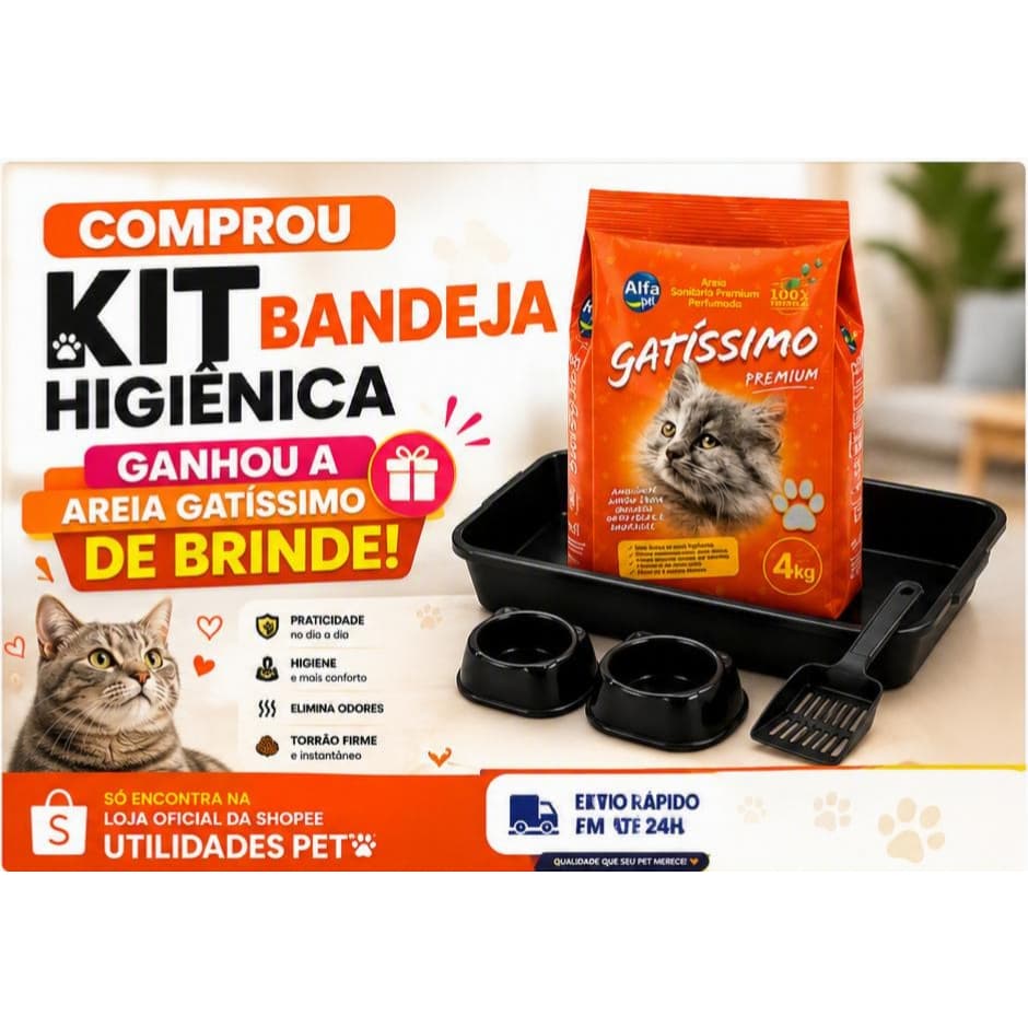 Kit de gato | Kit bandeja de gato completo + Areia Sanitária Gatissimo | kit Completo de gato