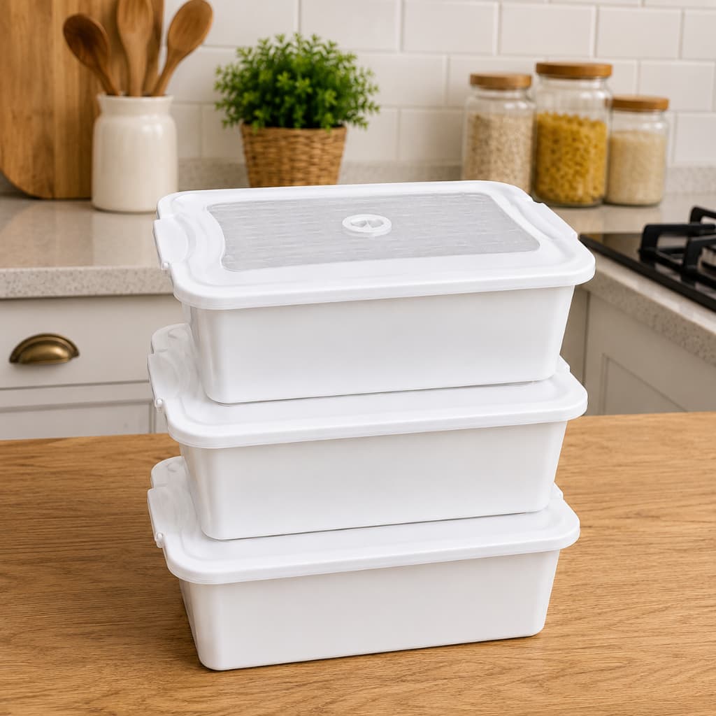 Kit 3 Caixa Carne 9 Litros Churrasco com tampa Organizador Multiuso Casa Cozinha frigorífico