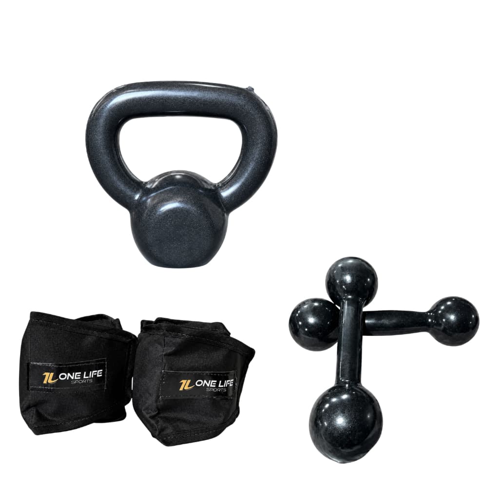 Kit Aeróbico Em Casa | Caneleiras 3Kg  + Par Halter 3Kg + Kettlebell 8 kg | Cross Funcional Academia