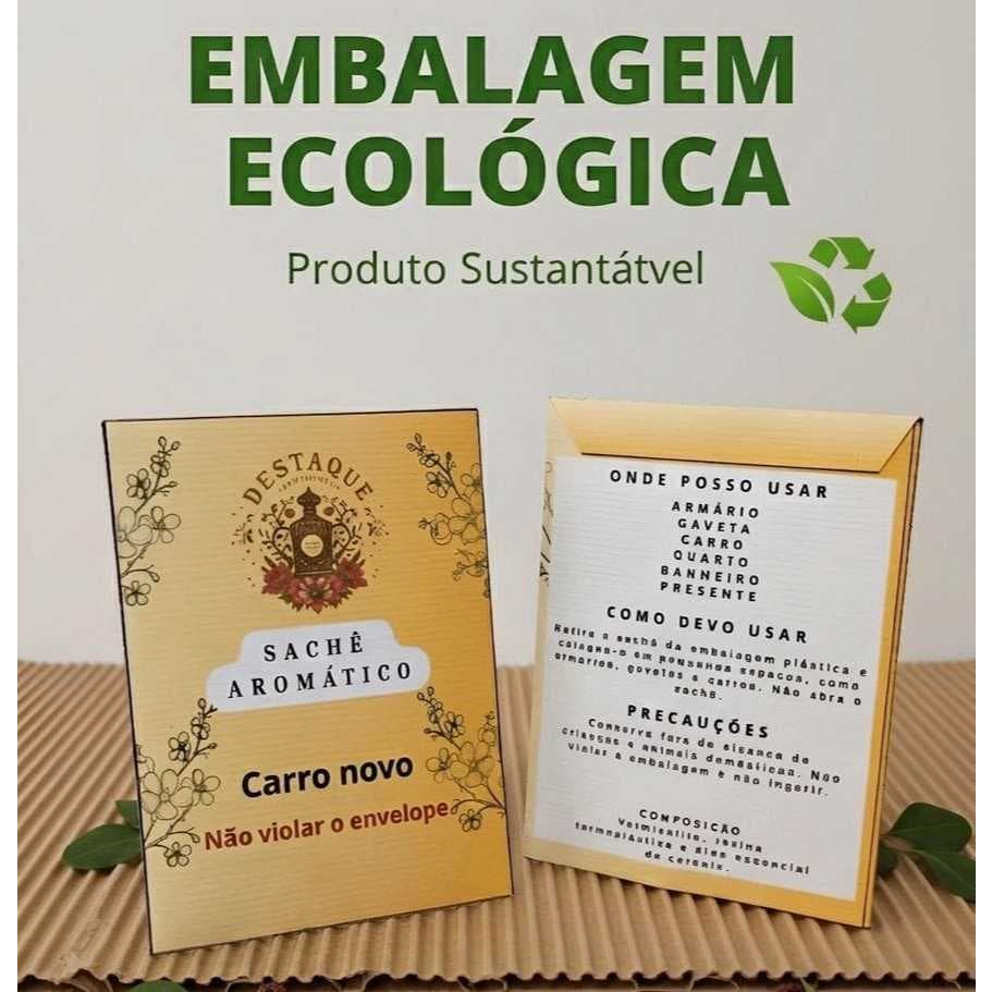 Kit 3 Sachês Aromáticos Perfumados - Premium Para Carro, Guarda-Roupa etc - Essência Carro Novo (Embalagem Ecológica)