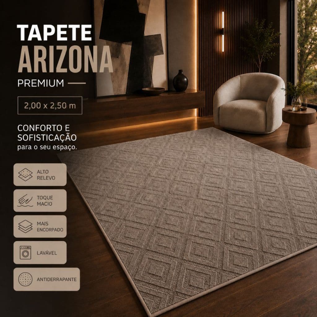 Tapete Premium 2,00x2,50m Sala Quarto Escritório Alto Relevo Geométrico Macio Antiderrapante