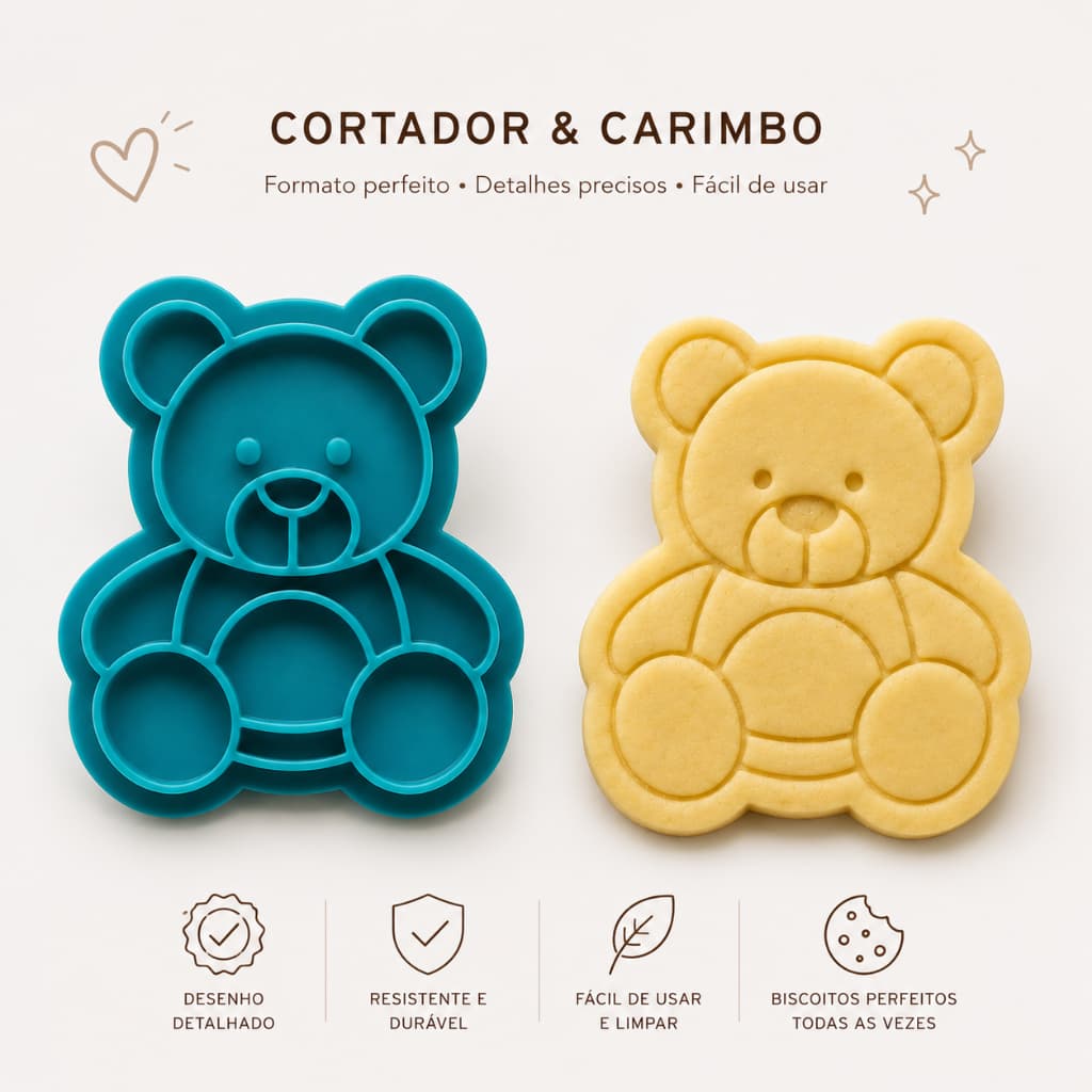 Cortador e carimbo biscoito 5cm e 7cm Pasta Americana Massinha de Modelar urso Dia das Crianças Confeitaria