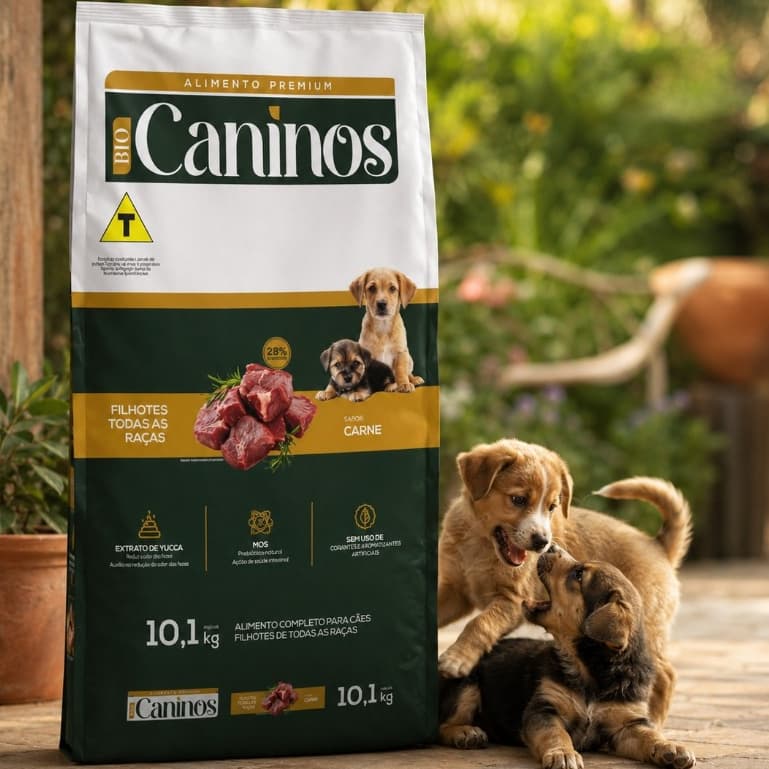 Ração Cachorro Filhote 10kg Caninos Premium Sabor Carne 28% Proteína