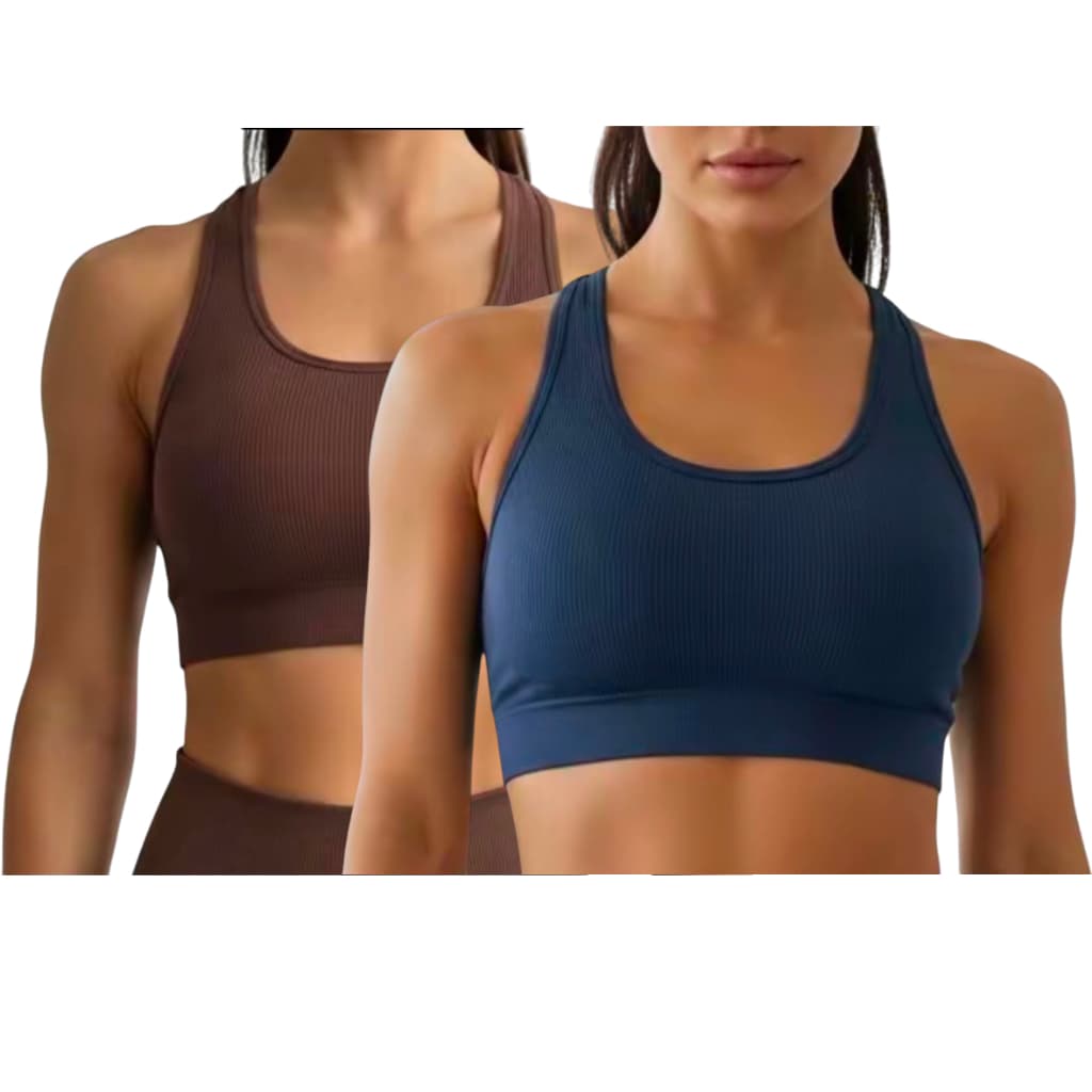 Kit 2 Tops Academia Esportivo Canelado Feminino Costa Nadador Bojo Removível boa Sustentação Fitness roupas Esportivas