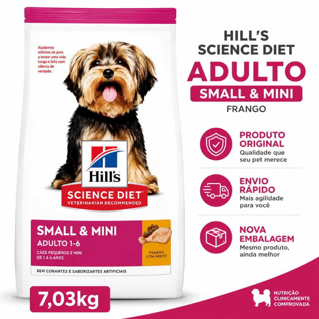 Ração Hill's Science Diet Adulto Small Mini Frango Cães Pequenos 7,03kg Original