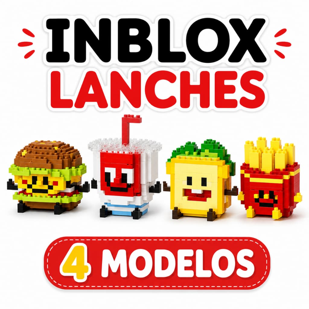 Quatro INBLOX Lanches em Blocos para Montar – Batata, Hambúrguer, Sanduíche e Refrigerante