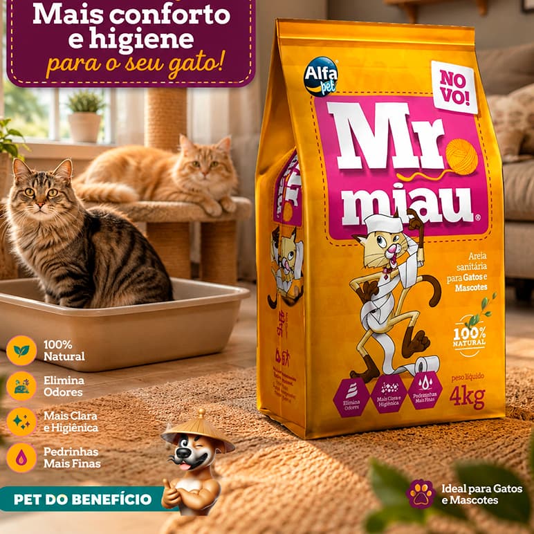 Kit 5 Areias Higiênica Sanitaria Para Gatos Mr Miau 4kg