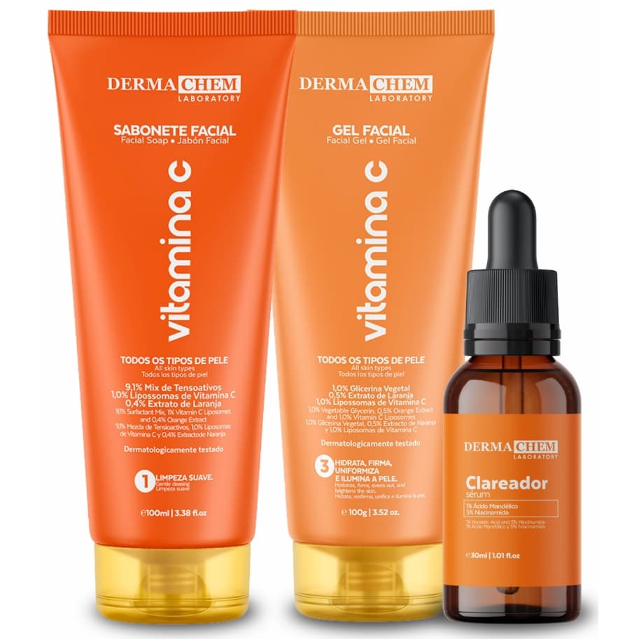 Kit Skincare Dermachem Vitamina C Sabonete Facial 100ml + Gel Facial 100g + Sérum 30ml De Sua Escolha
