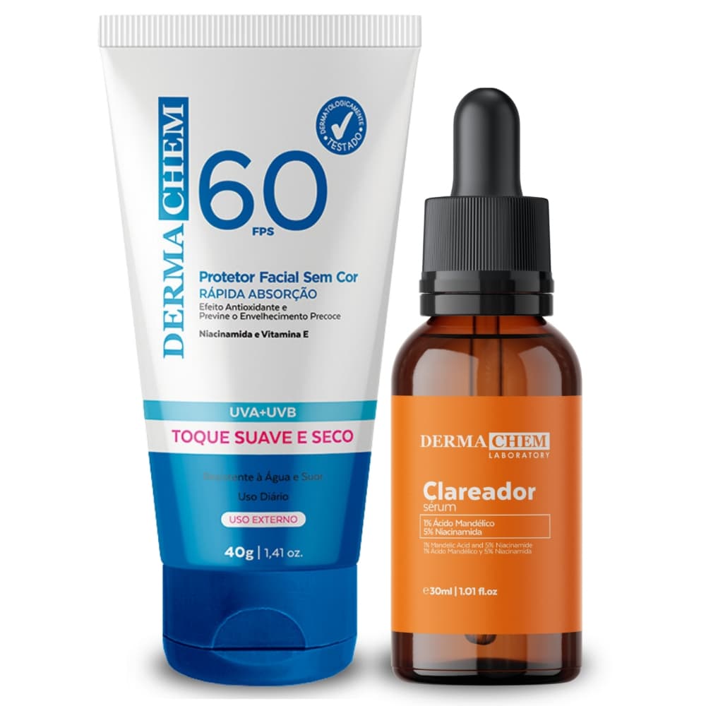 Kit Dermachem Protetor Solar Facial FPS60 40g + Sérum Facial 30ml Escolha - Clareador Bioretinol Peptídeos Rosa Mosqueta