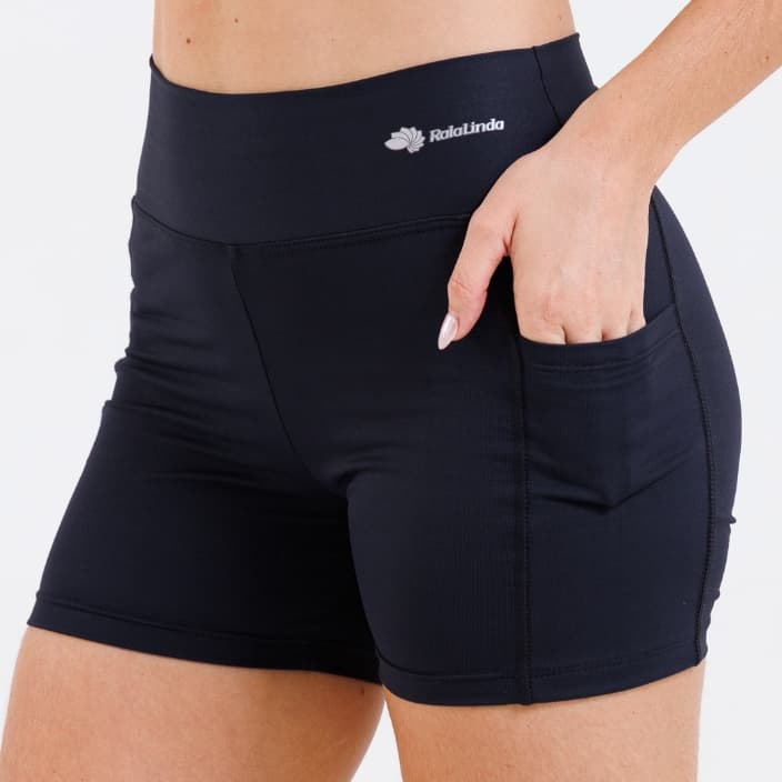 Shorts Fitness Feminino Com Bolso Poliamida Premium Academia Corrida Cintura Alta Modelador