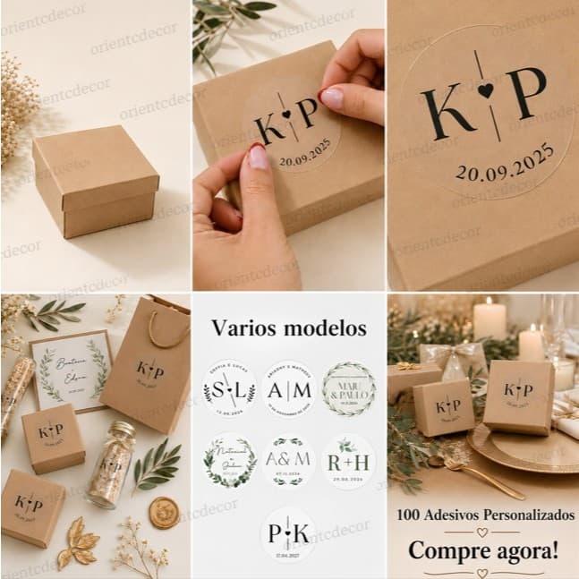 100 Adesivos Transparente Personalizado Casamento | Iniciais Noivos | Lembrancinhas,Convites,Noivado
