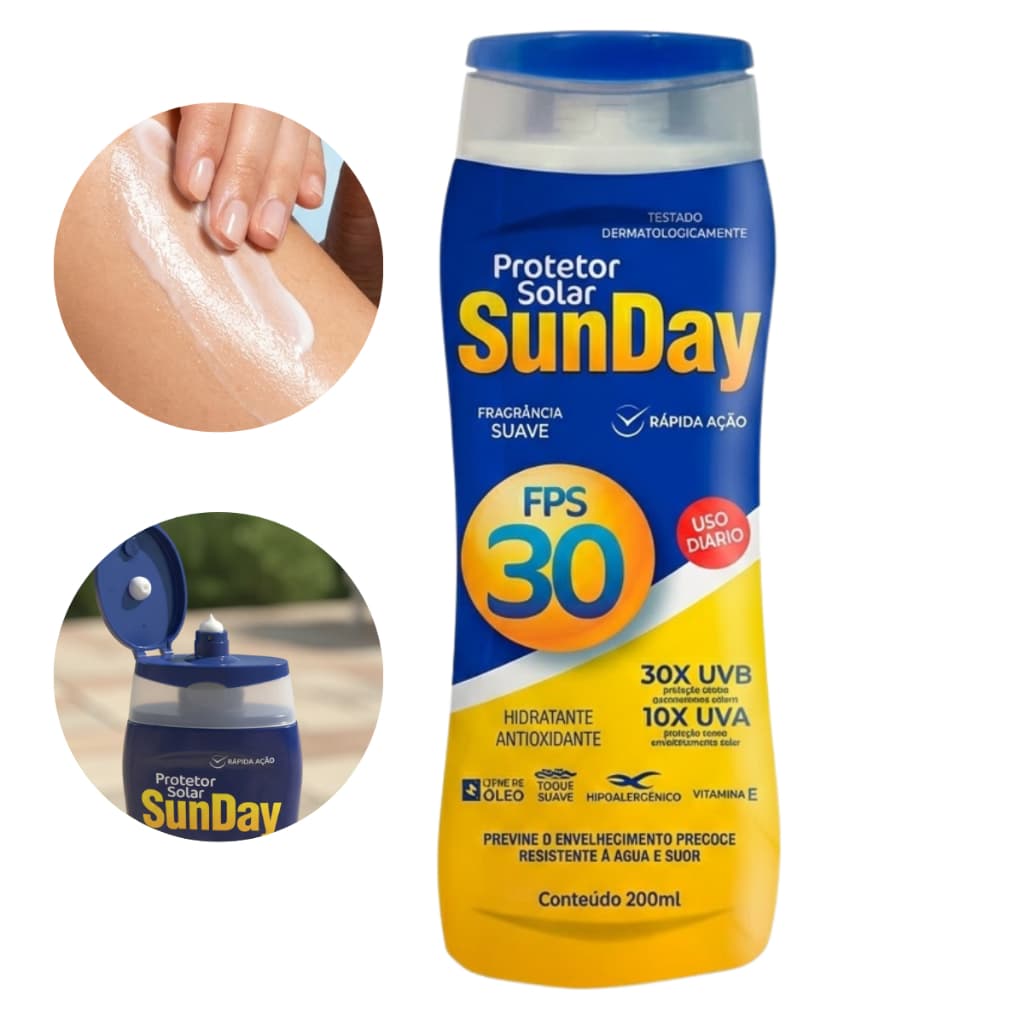 Protetor Solar 30fps Sunday Bloqueador Corporal Facial Nutriex 200ml Sunday