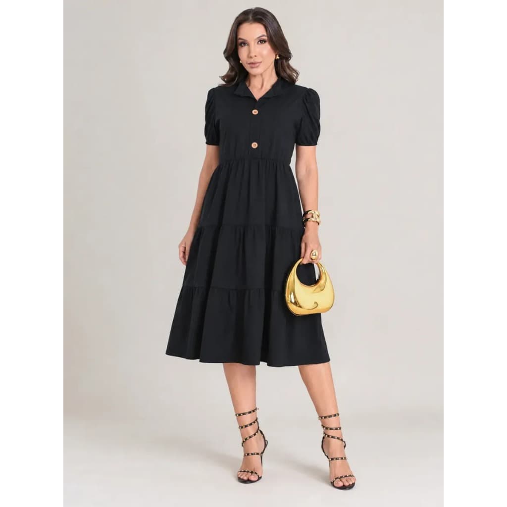 Vestido Feminino Midi Moda Evangélica Recatado Manga Longa Igreja Social Casual Elegante Trabalho