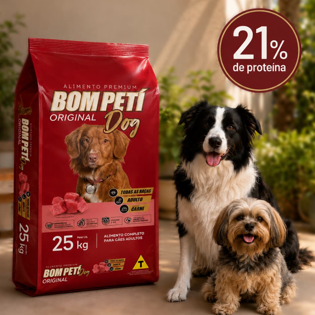 Ração Para Cachorro Bom Petí Dog Original 25kg Adulto Todas as Raças Sabor Carne 21% Proteína